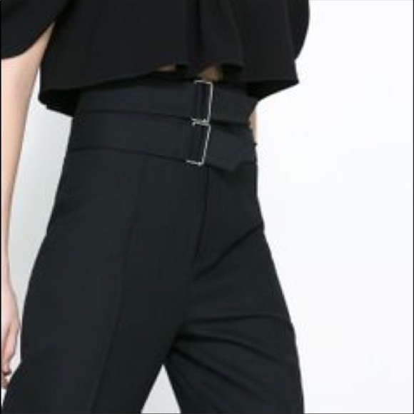 high waisted buckle trousers